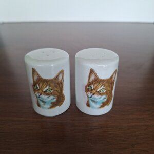 CUTE TABBY CAT DESIGN COLLECTIBLE CERAMIC SALT AND PEPPER SHAKERS 3 & 6 HOLES